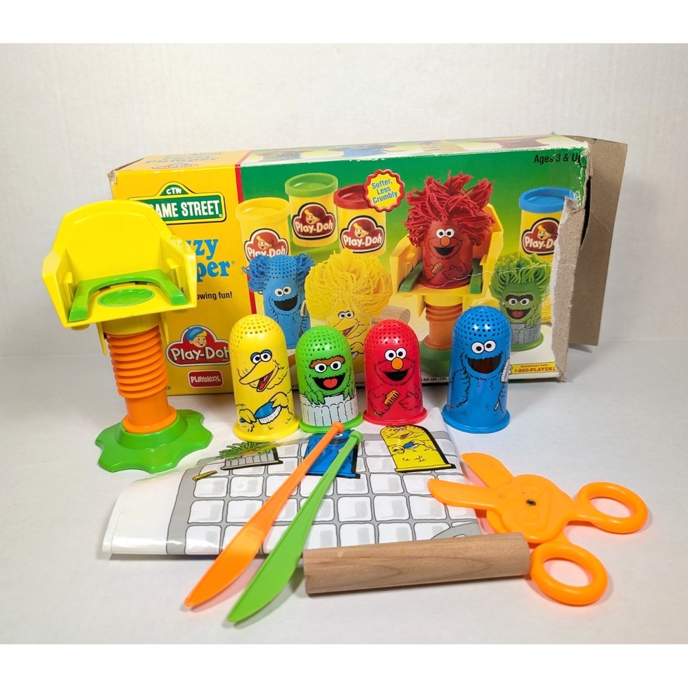Vintage Play-Doh Sesame Street Fuzzy Pumper Set Original Box NO DOH‎ 24600